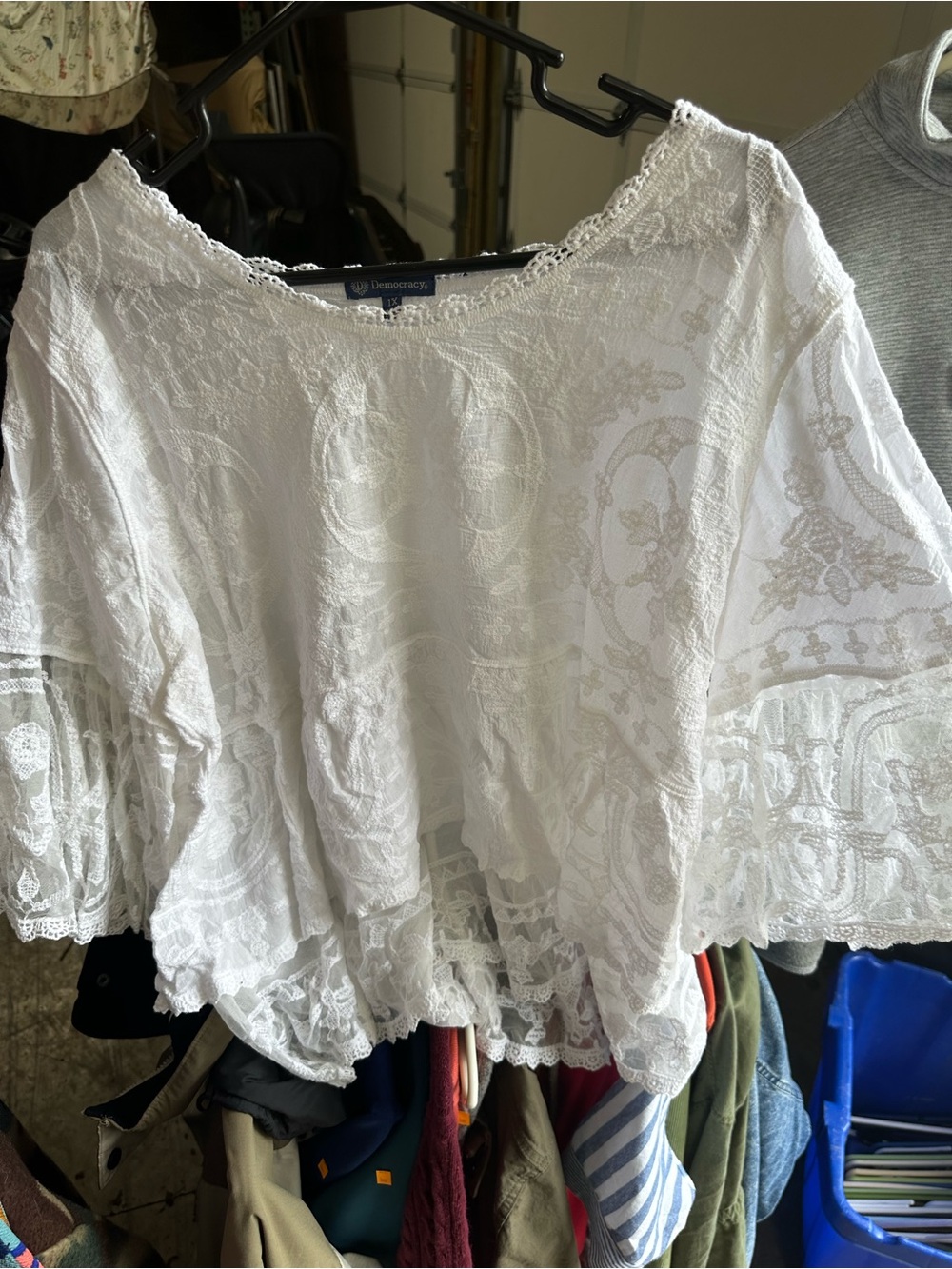 Democracy White Lace Boho Peasant Blouse